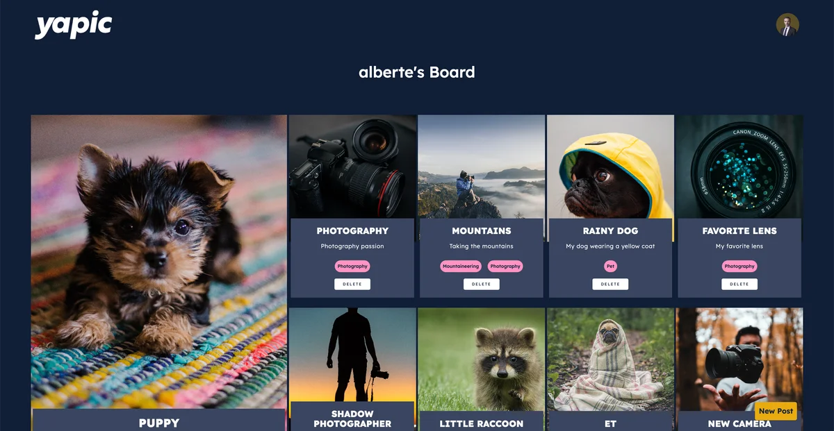 yapic homepage interface
